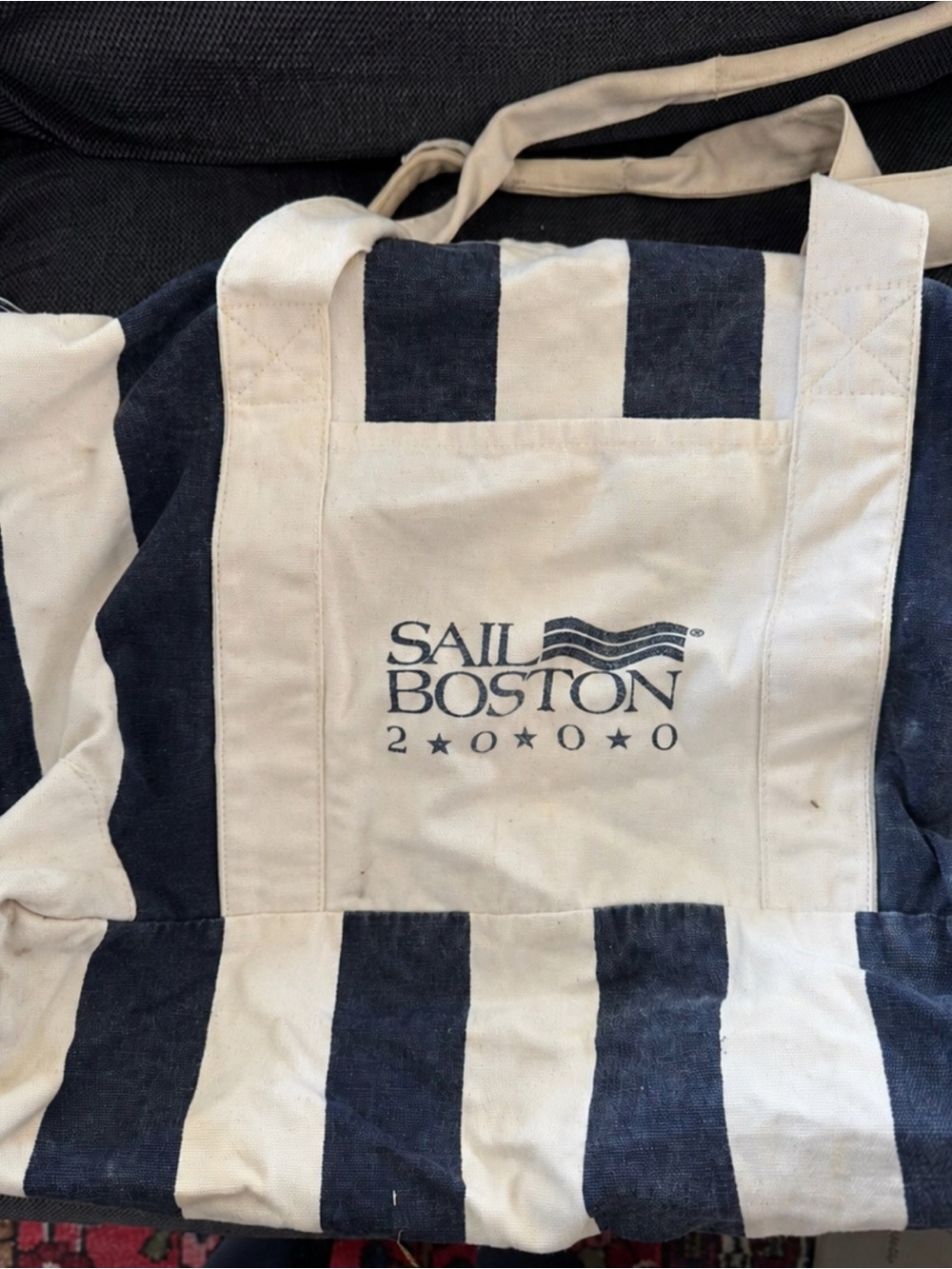 Sail Boston Striped Canvas Tote in Navy and White